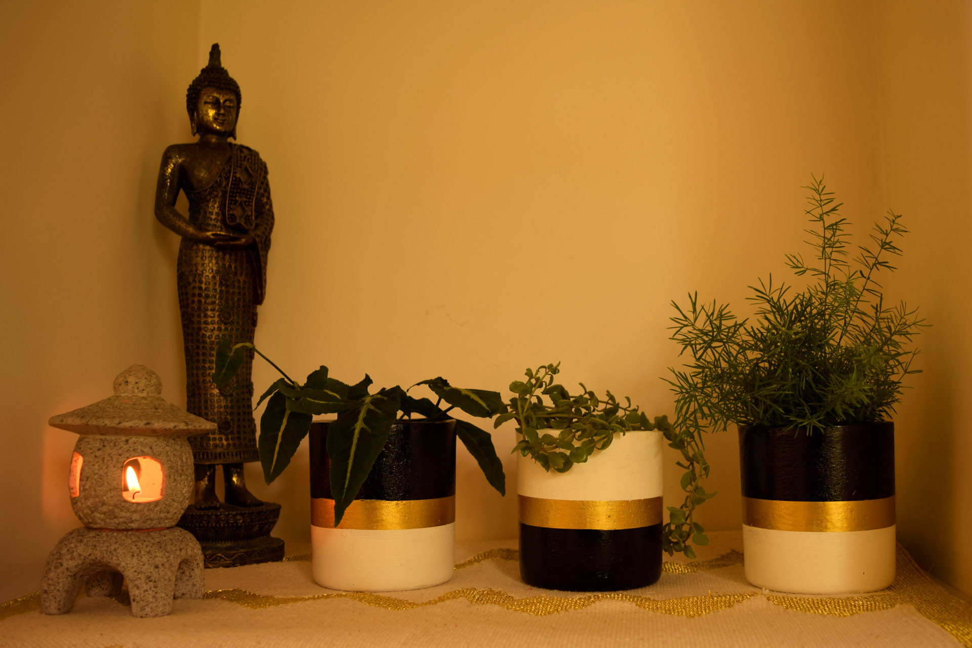 Planters in Black, Gold and White