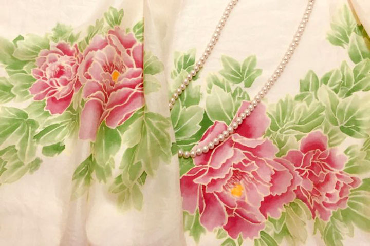 Silk Shawl with pink peonies